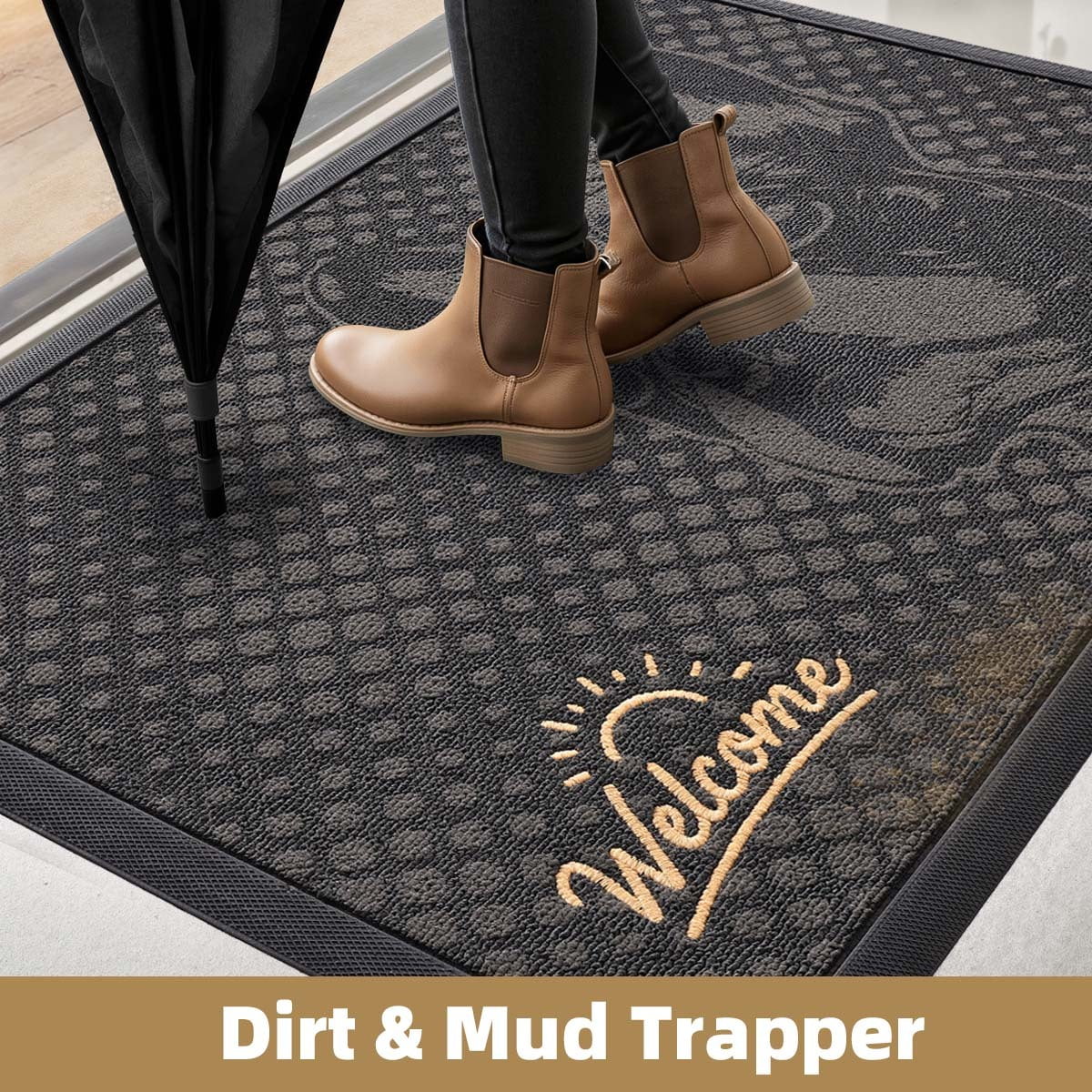 PABUBE Outdoor Doormat, French Bulldog Welcome Mat, Heavy Duty Durable Doormat Outdoor Entrance, Non-Slip Dirt & Mud Trapper Outdoor Mat for Front Doors