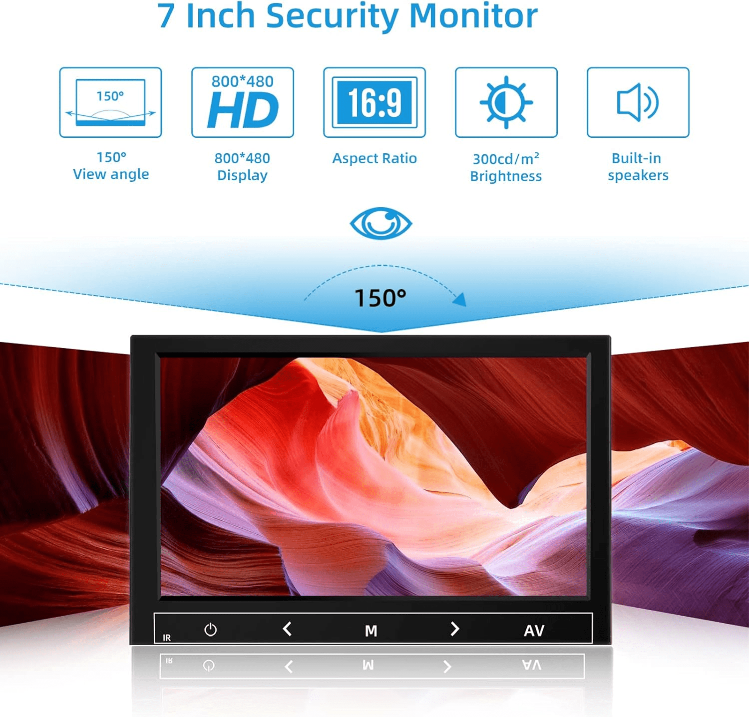 7 Inch Small Monitor, Raspberry Pi Screen Built-in Speakers, Mini Display 1024 x 600, 60 Hz, 5ms, IPS Screen Display w/Remote Control, HDMI VGA AV BNC Input, Computer PC Monitor