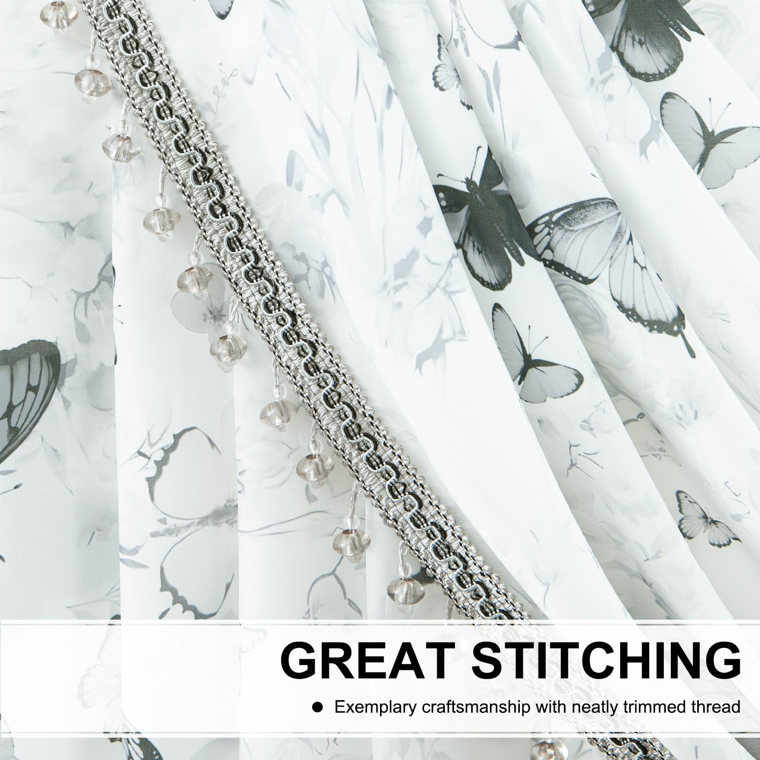 VOGOL Gray Waterfall Valance, Butterfly & Plants Print Swag Design Curtains for Living Room, 79x43 Inches