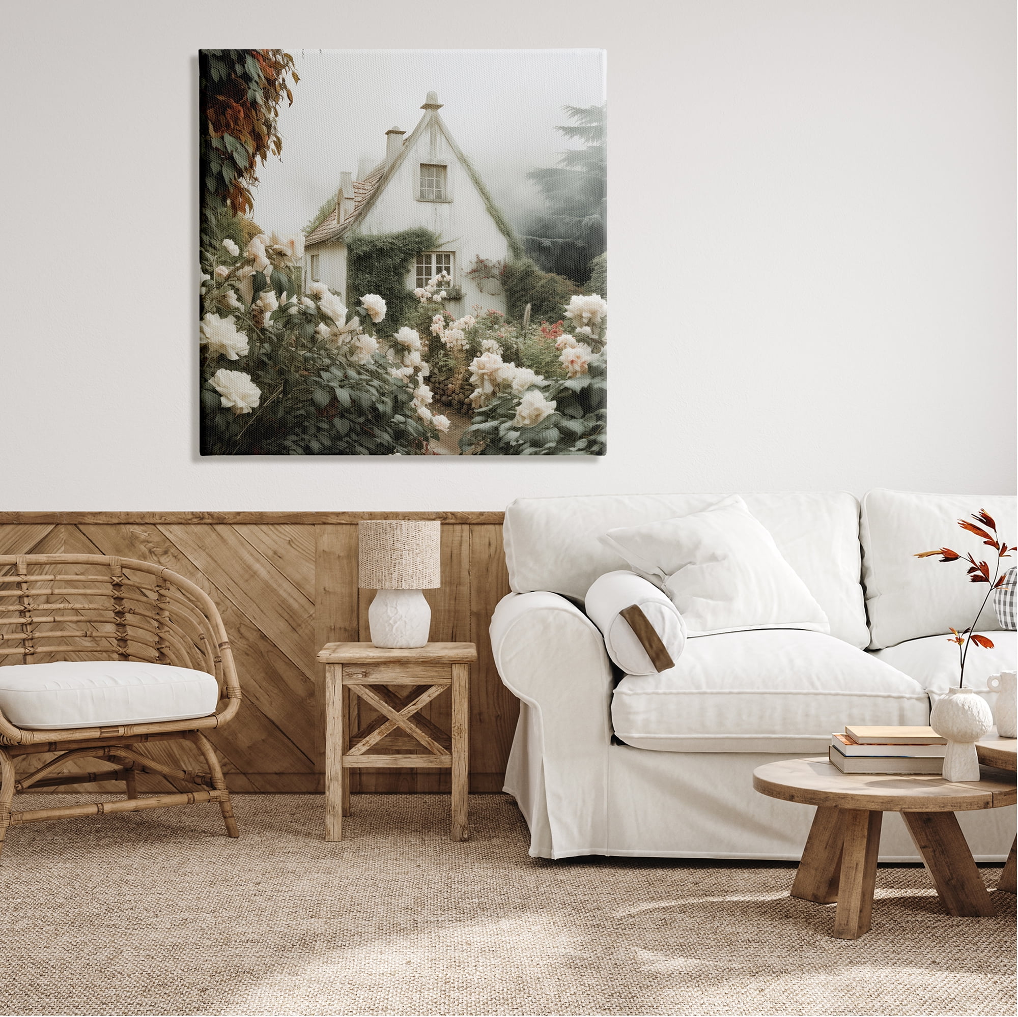 Stupell Industries Foggy Cottage Garden Botanical & Floral Photography Gallery Wrapped Canvas Art Print Wall Art, 36 x 36