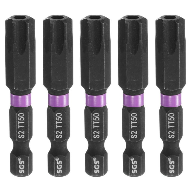 Uxcell 5pcs TT50 Torx Impact Screwdriver Bit 1/4" Hex Shank 2" Long Magnetic with Hole