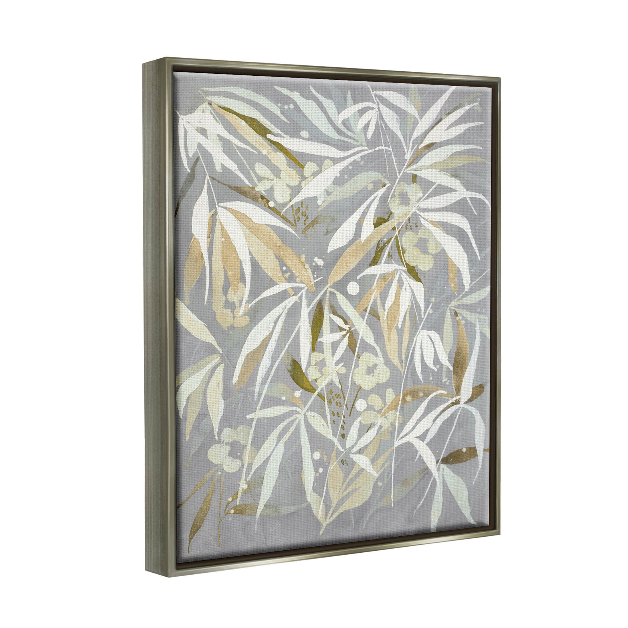 Stupell Industries Abstract Botanical Leaves Graphic Art Luster Gray Floating Framed Canvas Print Wall Art, Design by Krinlox
