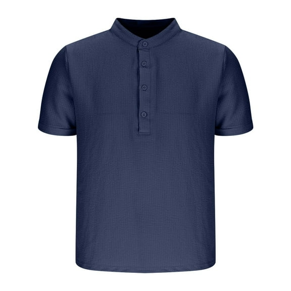 Mens Button Up T Shirts, Summer Tops for Men Casual Vintage Solid Color Short Sleeve T-Shirts S-3XL
