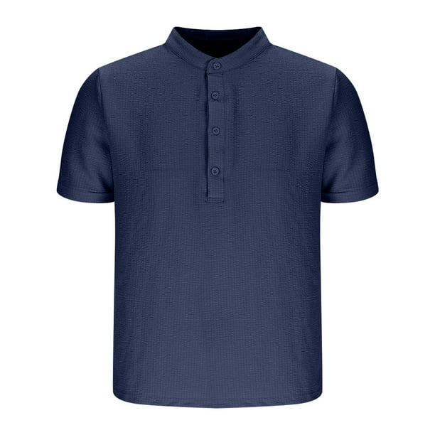 pstuiky Camisa de manga corta para hombre, Camisa informal de manga corta con cuello alto, cómoda y lisa para hombre camisas casuales para hombre xl