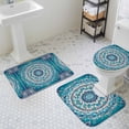 thumbnail image 3 of Blue Retro Boho Ethnic Bathroom Rugs Set Abstract Tribal Flower Non Slip Absorbent Soft Bath Mats 3 Piece Set with Bathroom Rug, U-Shaped Floor Mat, Toilet Seat Cover Small Size, 3 of 9