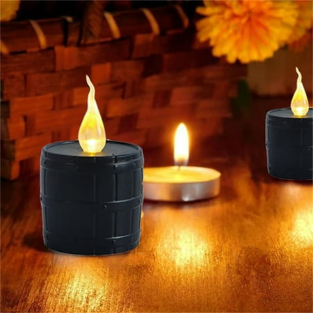 

6 Pcs Wooden Barrel Shaped LED Wax Christmas Party Home Decoration LED Electronic Candle Light Festive Atmosphere Shower Gadgets Cool Things for Your Room Teen Boys