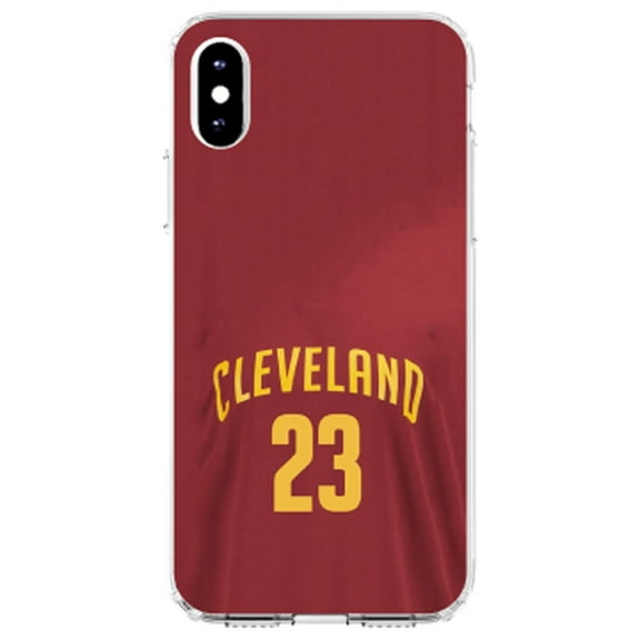 DistinctInk Clear Shockproof Hybrid Case for iPhone XR (6.1" Screen) - TPU Bumper, Acrylic Back, Tempered Glass Screen Protector - Cleveland 23 Jersey - Show Your Love of Basketball