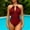 Wine, variant on UTSJKR Halter One Piece Swimsuit for Women Cutout Cheeky Monokini Tummy Control Bathing Suit Sexy Ruched Swimwear Wine S