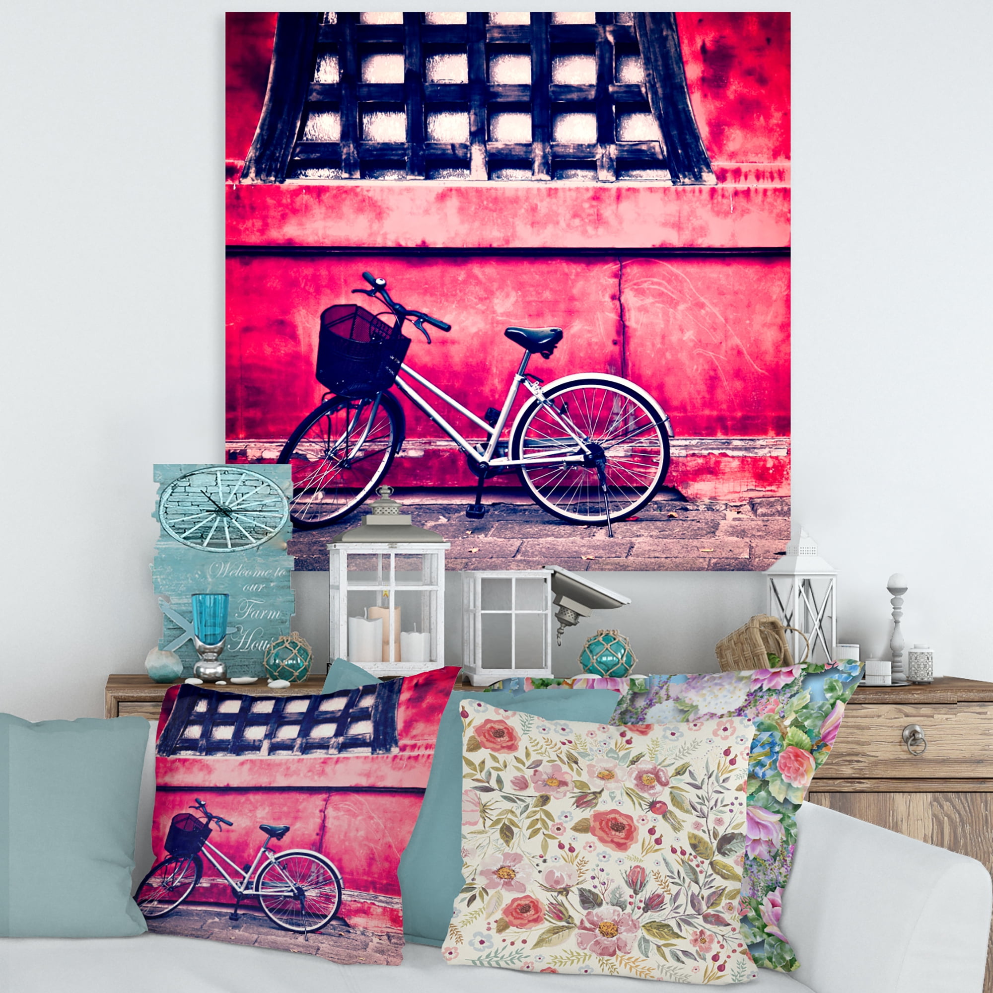 Designart ' Bicycle By Oriental Zozoji Temple Tokyo ' Vintage Canvas Wall Art Print