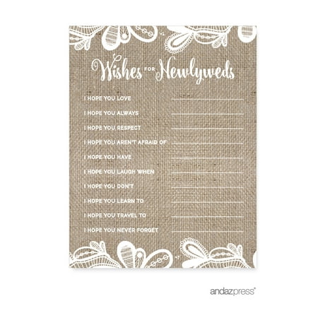 Wishes For The Newlyweds  Burlap Lace Wedding Cards Guest Book Alternative,