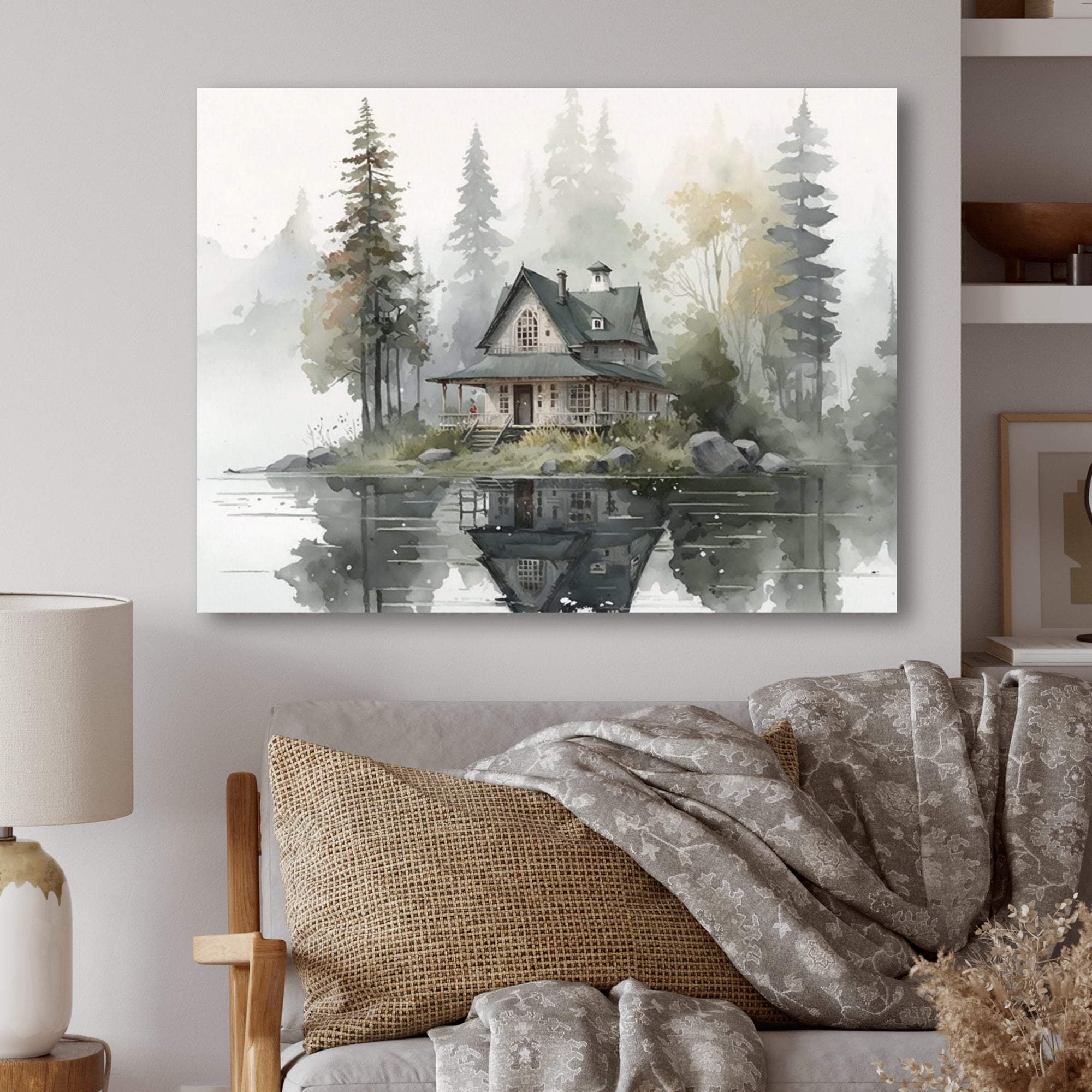 Designart Cottage By The Lake II Canvas Wall Art