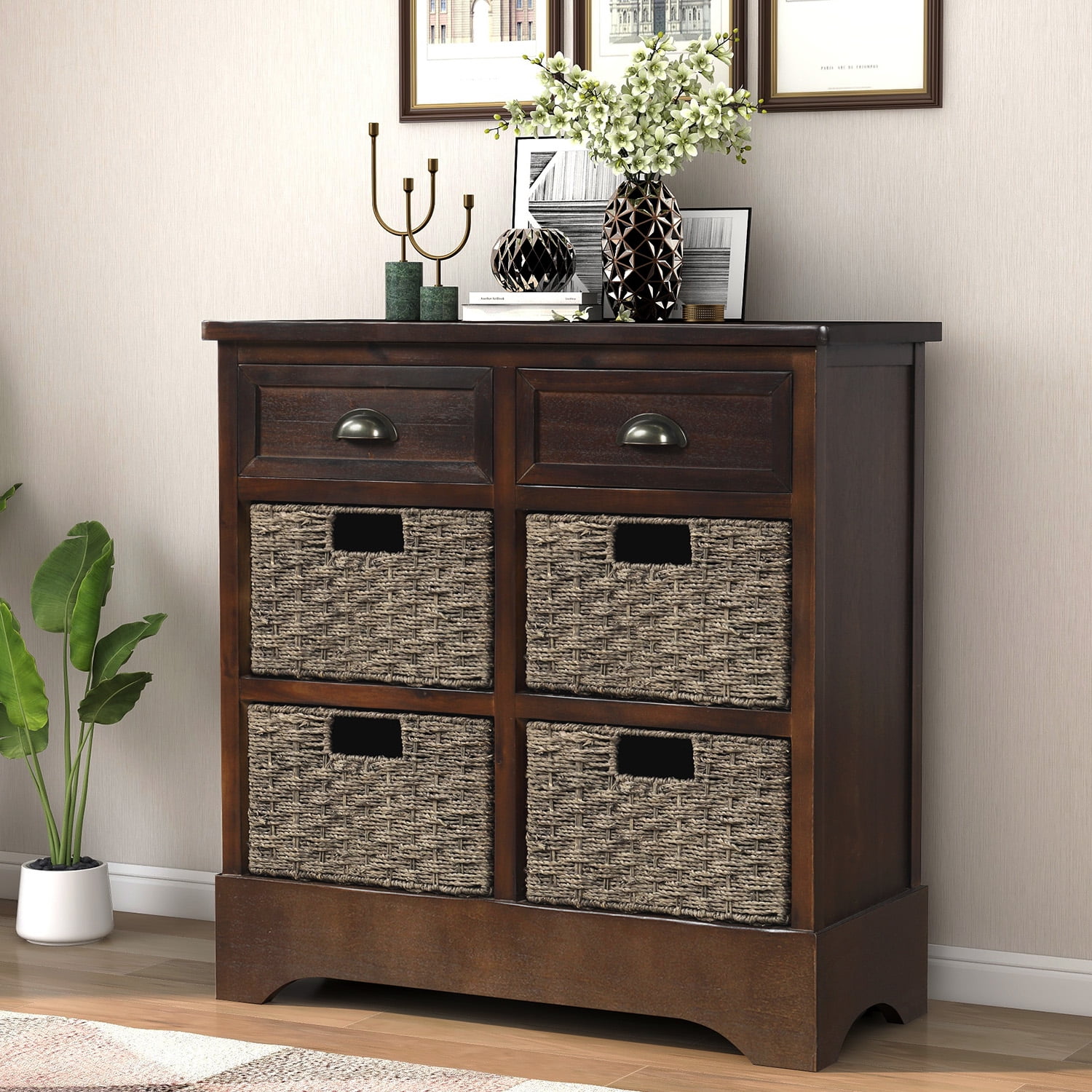 MAISON ARTS Black Storage Cabinet with 2 Drawers & 4 Removable Baskets  Entryway Accent Cabinet Home Rustic Storage Chest for Entryway, Living  Room