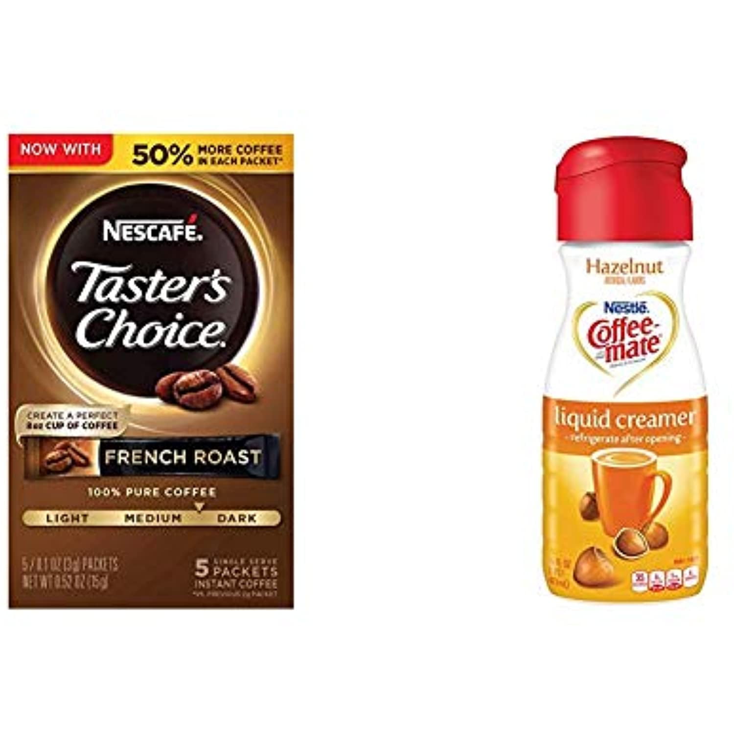 Nescafe Tasters Choice Instant Coffee, French Roast, 0.52 Ounce (Pack Of 12) With CoffeeMate