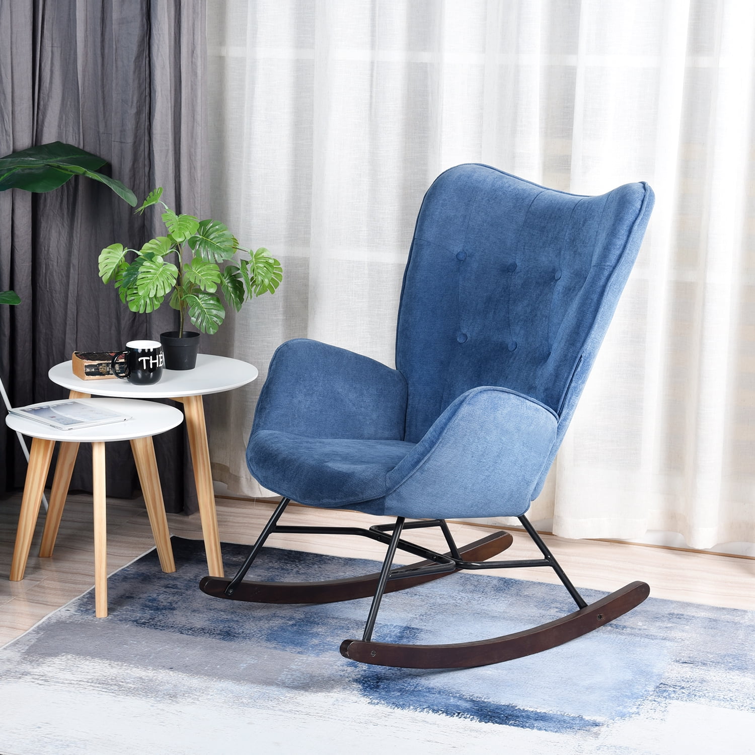 Chair, Leasuires chairs Velvet Blue Rocking chair, Modern