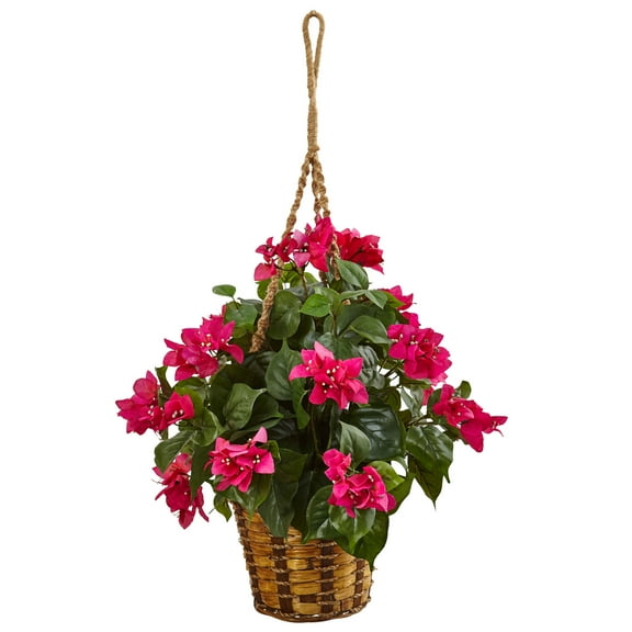 Nearly Natural Bougainvillea Flowering Artificial Plant in Hanging Basket