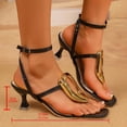 thumbnail image 3 of Kitten Heels for Women Open Square Toe Fashion Metal T-Strap Slingback Sandals Casual Dress Ankle Strap Pumps Shoes Black Size 7, 3 of 7