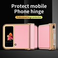 thumbnail image 7 of MonsDirect for 6.7 inch Samsung Galaxy Z Flip 3 5G 2021 Case with A Capacitance Pen, Two Hinge Protection Plating PC Frame Leather Grain Shockproof with S Pen Holder for Galaxy Z Flip 3, Gold Pink, 7 of 7