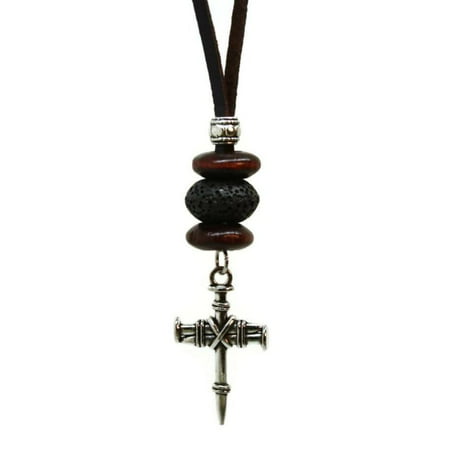 Nailed Cross Religious Mens Essential Oil Diffuser Leather Cord Necklace