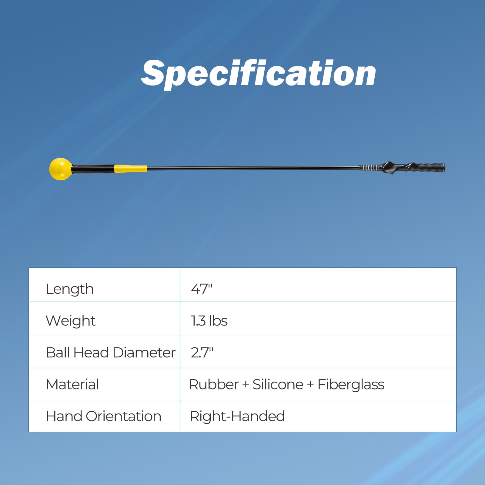 Gymax Golf Swing Trainer Aid 47'' Warm-up Practice Stick w/Weighted Head for Grip Yellow