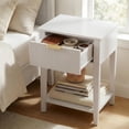 thumbnail image 2 of Fluted Wood Nightstand with Drawer, Small 12" Shallow Depth Bedside Table, Modern Farmhouse Compact End Table, 15" W x 12" D x 23" H, White, 2 of 8