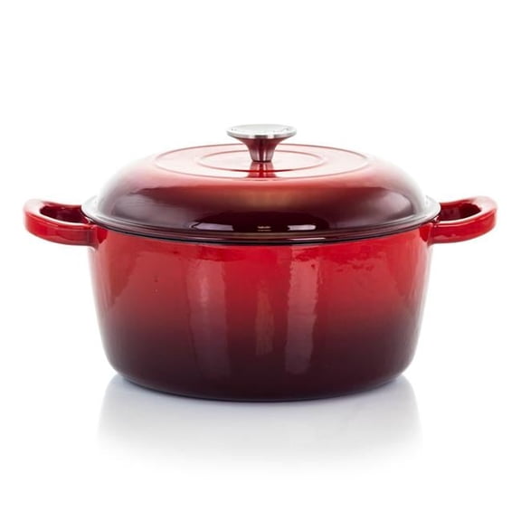5 qt. Round Enameled Cast Iron Casserole with Lid - Red