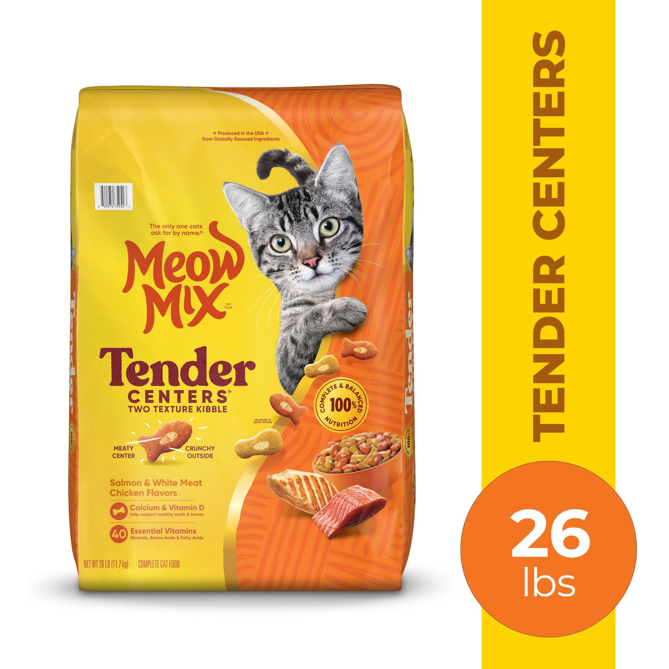 (2 pack) Meow Mix Tender Centers Dry Cat Food, Salmon & White Meat Chicken Flavors, 26 lb Bag