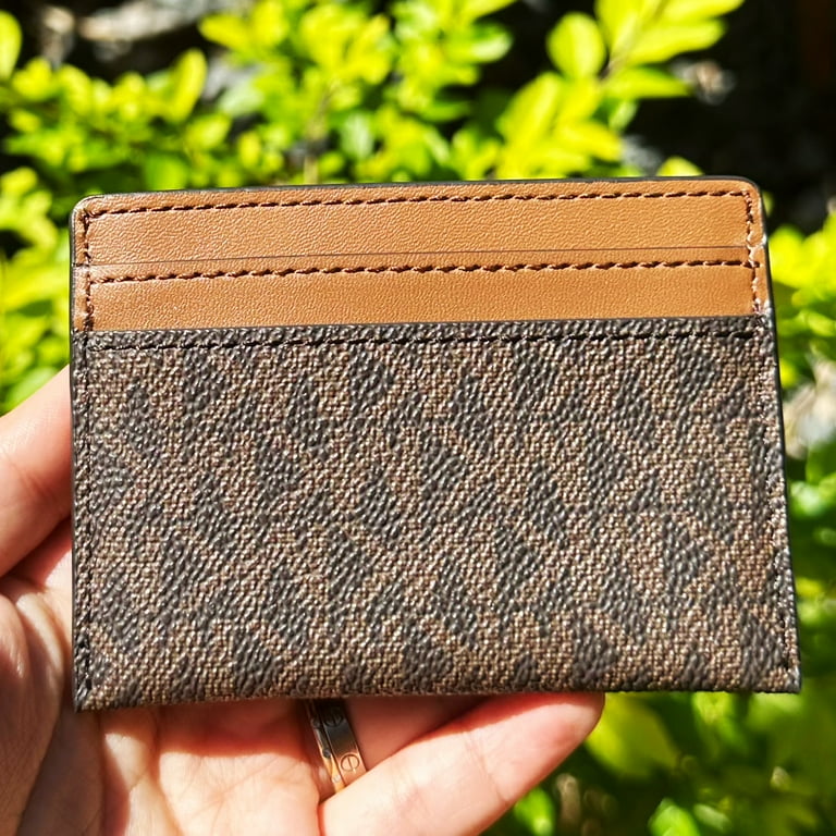 【送料&関税込】Michael Kors Leather Credit Card Holder Michael Kors Reed Large Card Holder Wallet Brown MK