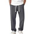 thumbnail image 2 of Waffle Pants Men Textured Drawstring Waist Solid Wide Leg Trousers Loose Fit Lightweight Breathable Hiking Sweatpants Dark Gray XXL, 2 of 3