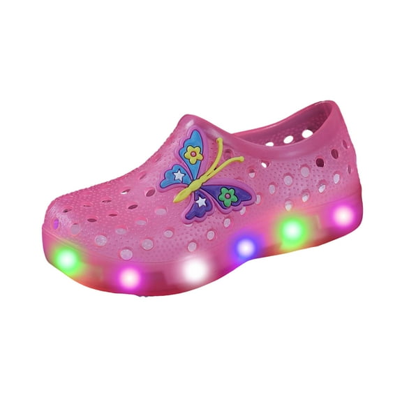 Mepaouo Girls Boys Water Shoes Waterproof Light up Summer Sandals Kids LED Slip on Beach Clogs Hot Pink