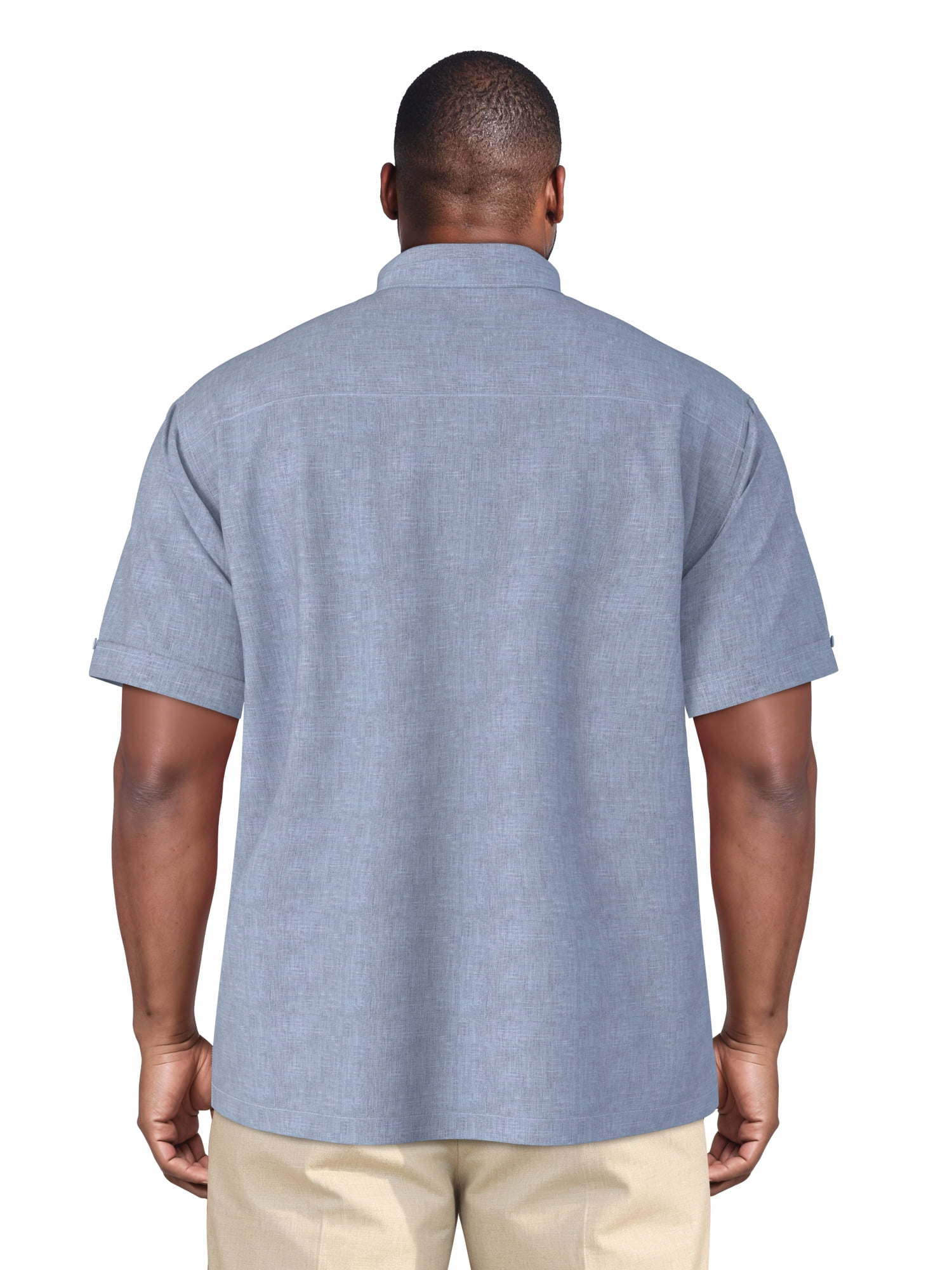 Havanera Men's and Big Men's Yarn Dyed Panels Short Sleeve Linen Cotton Button-Down Shirt, Sizes S-5XL