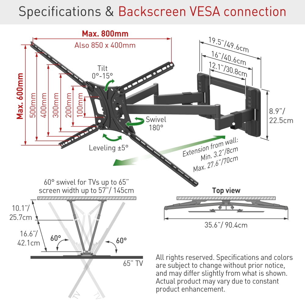 55" - 100" Giant TV Full Motion Wall Mount - Extension, Swivel & Tilt