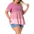 thumbnail image 4 of Agnes Orinda Women's Plus Size Babydoll Ruffle Tops Lace Trim Tiered Crew Neck Short Sleeve Casual Flowy Blouses 1X Dark Pink, 4 of 6