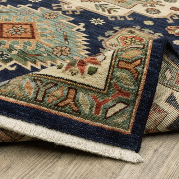 HomeRoots 509234 6 ft. Blue & Beige Oriental Power Loom Runner Rug