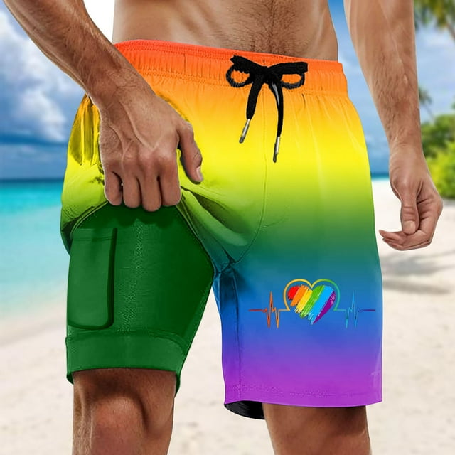 WILLBEST Board Shorts Men Swim Trunks with Compresssion Liner Inseam Board Shorts Bathing Suit with Pockets 256
