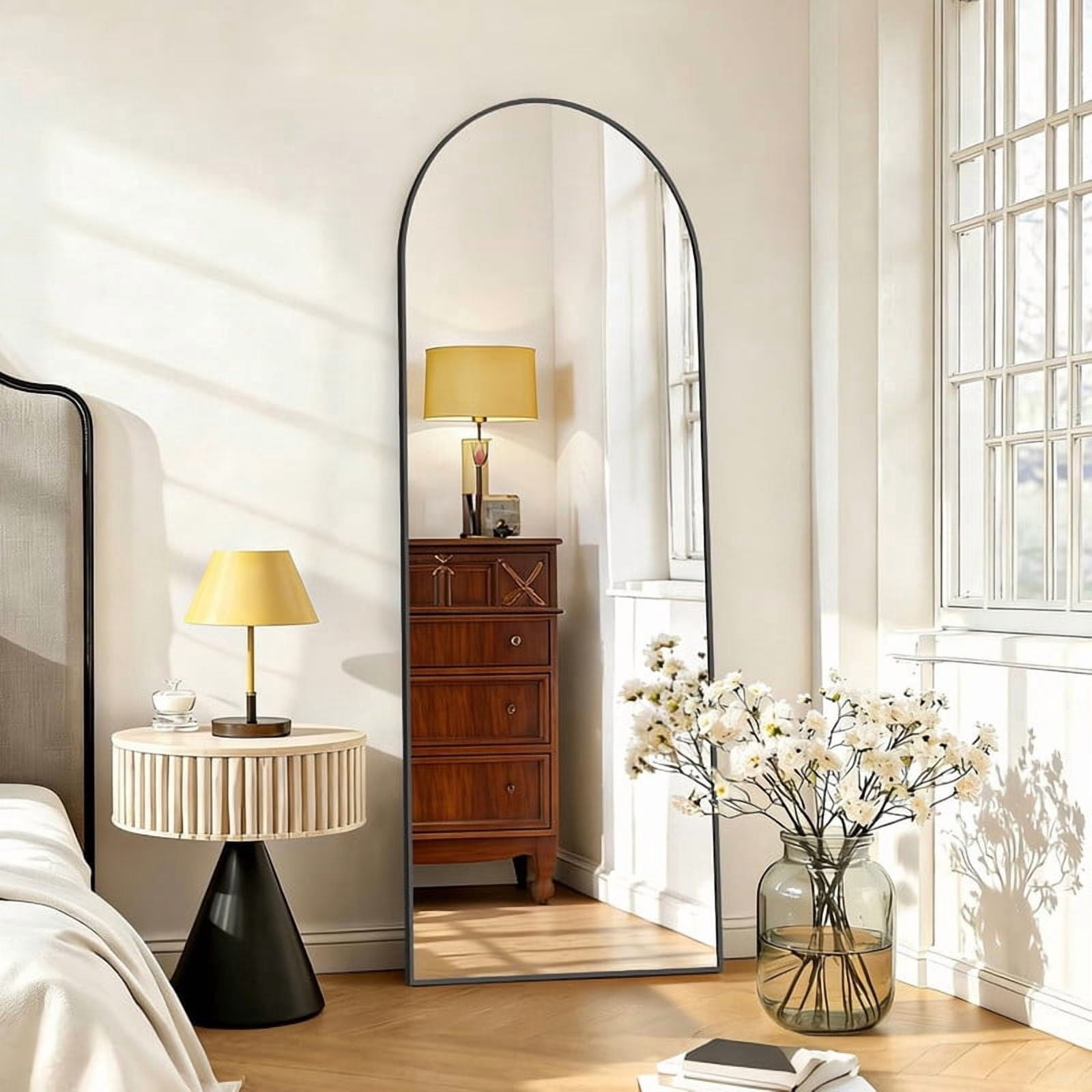 Easy4Home 59"x16" Arched Full Length Mirror Freestading Full Body Floor Mirror, Black