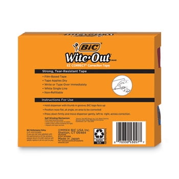 BIC Wite-Out EZ Correct Correction Tape Value Pack, Non-Refillable, 1/6" x 472", 18/Pack