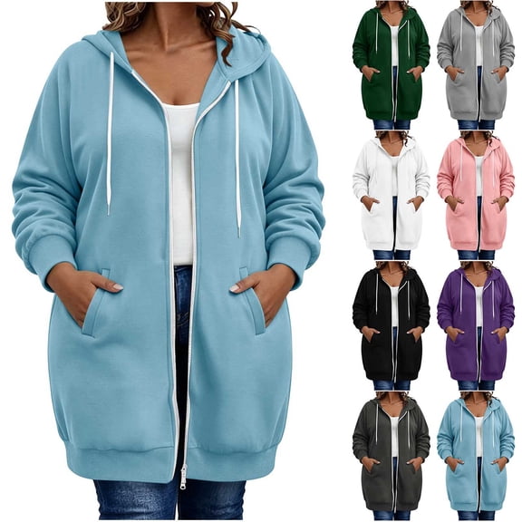 Maplenight Women's Plus Size Zip Up Hoodie Long Sleeve Full Zip Hooded Sweatshirts with Pockets Casual Loose Fall Jackets