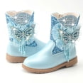 thumbnail image 5 of Ticikt Girls Glitter Cowboy Boots, Butterfly Pearl Lace Bow Side Zipper Fashion Mid Calf Kids Boots,Blue, 5 of 8