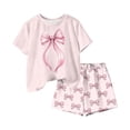 thumbnail image 4 of BFHHYA Girls Fashion Print Outfits 2PCS Round Neck Short Sleeve Top Elastic Waisted Shorts Tween Casual Loose Sets 3-15 Years, 4 of 5