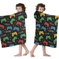 thumbnail image 4 of Multicolor Controllers Games Text Black Pattern Hooded Bath Towel，50"x30" for Ages 3 To 12 Kids, Quick Dry Lightweight Soft Microfiber Hood Beach Towel Cover Up for Kids, 4 of 7