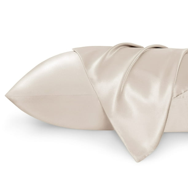 Juego de 2 fundas de almohada estándar, color beige satinado, 20 x 26 cm