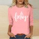 thumbnail image 4 of Mujeres Tres Cuartos de Manga Tops Día de la Mujer Impreso Cuello Redondo Blusa Suelta, Suéter de Manga Casual 3/4 para el Uso de Primavera Y Verano, 4 of 5
