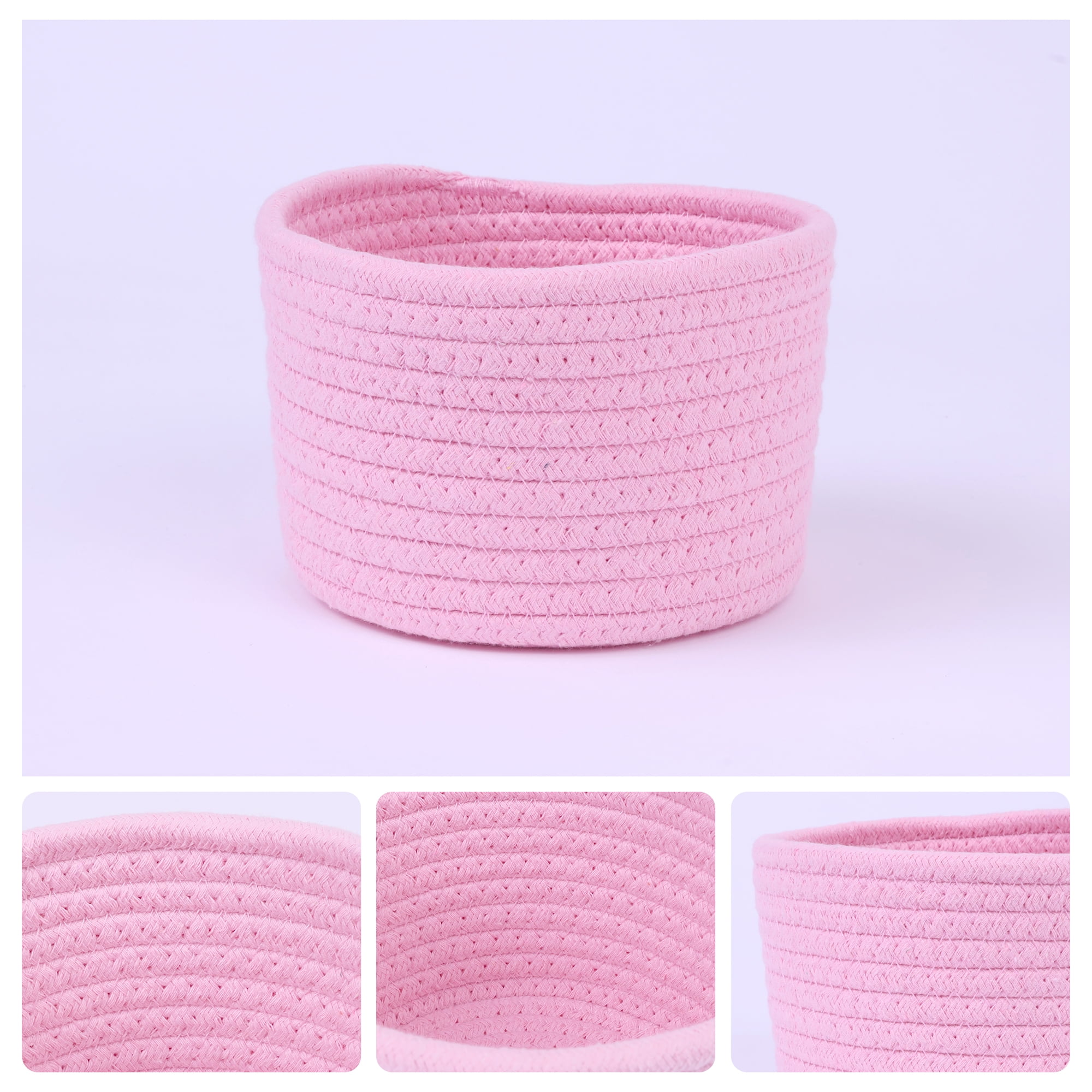 Unique Bargains Woven Storage Basket Shelf Storage Bin for Home Key Tray Bowl Pink S