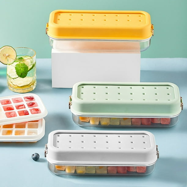 Bandeja de hielo de gran capacidad con prensa y tapa - 24 cavidades, congelación rápida y liberación fácil, apto para lavavajillas, amarillo/blanco/verde menta