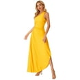 thumbnail image 3 of CHICTRY Womens One Shoulder Long Formal Dress Sleeveless Ruched Evening Ball Gown Cocktail Party Dress Yellow XL, 3 of 7