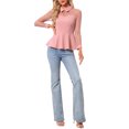 thumbnail image 2 of INSPIRE CHIC Women's Mesh Sheer Peplum Top Long Sleeve Keyhole Blouse with Ruffle Hem & Turn Down Collar S Pink, 2 of 6