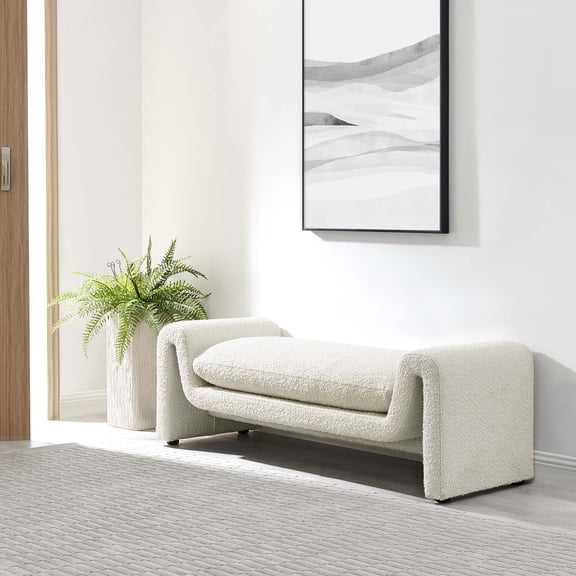 Modway Waverly Boucle Fabric Bench in Ivory