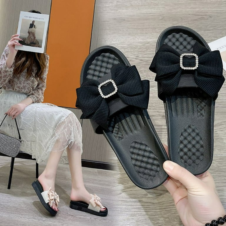 Women's Black Flip Flops, Thick Soled Platform EVA Wedge Slippers,  Comfortable Round Toe Outdoor Slides
