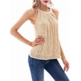 thumbnail image 3 of Sequin Halter Tops for Women Sleeveless Sparkly Shiny Tank Tops Ruched Flowy Sparkly Party Shirt Champagne Color XXL, 3 of 8