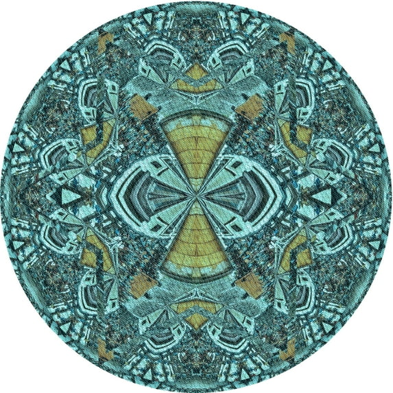 Ahgly Company Indoor Round Patterned Dark Blue Grey Blue Area Rugs, 6' Round